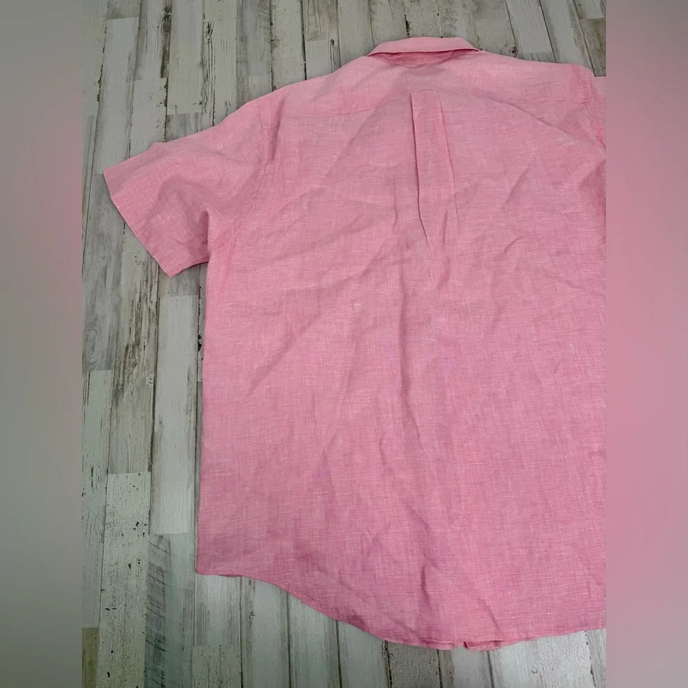 Brooks Brothers Button-Up Shirt Men XL Pink 100% Irish Linen Short Sleeve - Picture 9 of 9